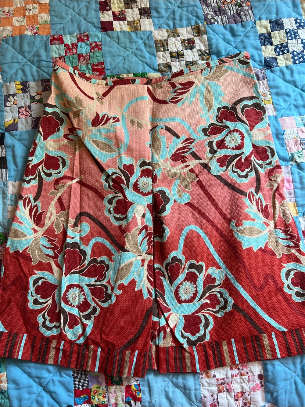 Ann Taylor Loft Floral A-Line Skirt in Coral, Turquoise & Burgundy